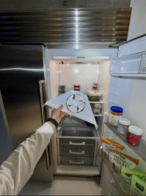 Evaporator fan replaced inside a Sub-Zero refrigerator in Chicago